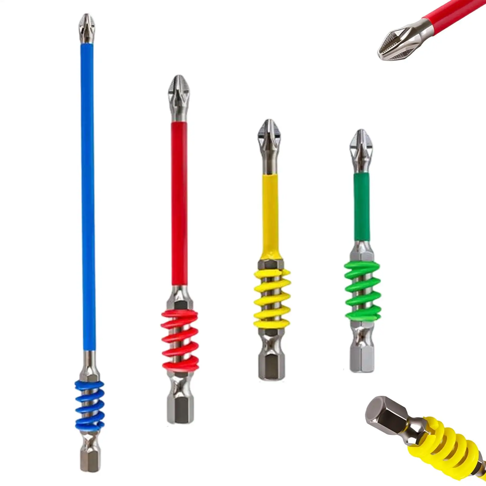 Magnetic Screwdriver Bits 1/4 Hexagonal Handle Spring Loaded Alloy Steel 4 Pieces Magnetic Anti Slip Bits For Car Owner Home