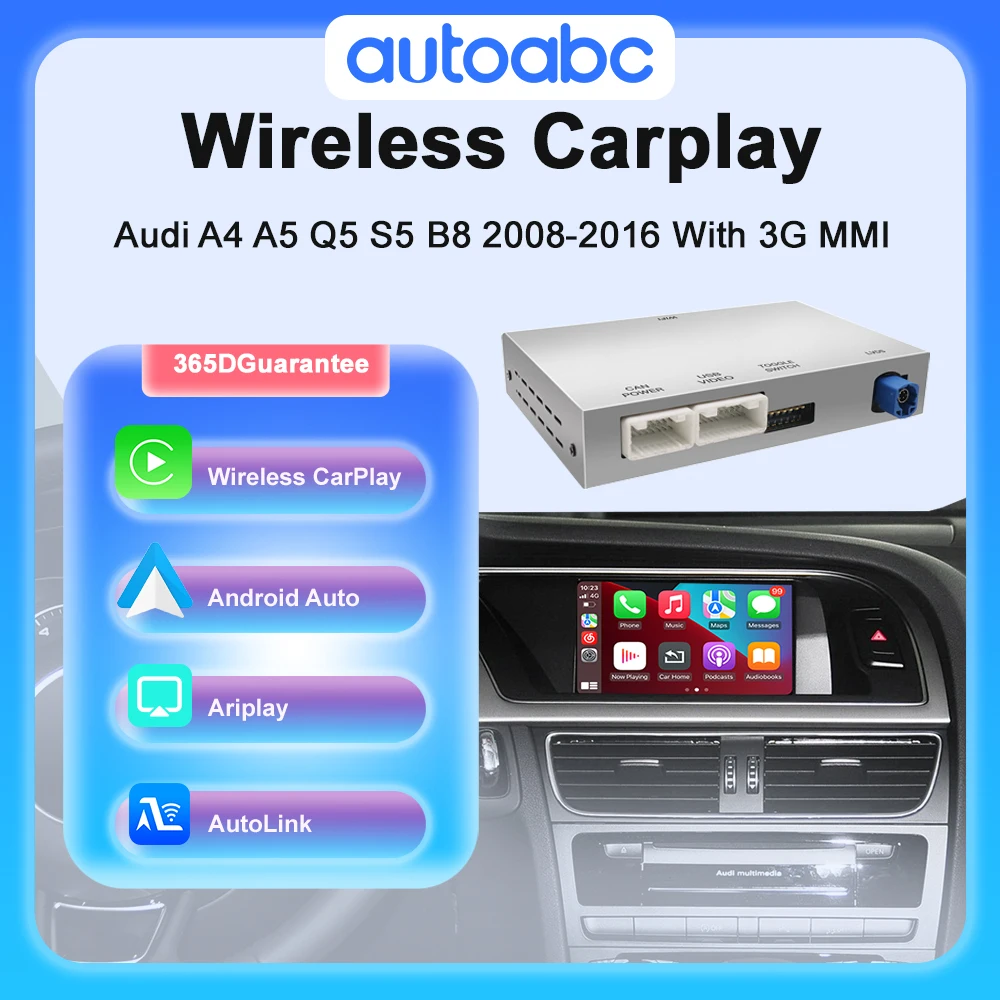 Neuer drahtloser CarPlay Android Auto Interface Adapter für Audi A4 B8 A5 Q5 2010-2016 Bluetooth GPS Navigation, AirPlay Mirror Link