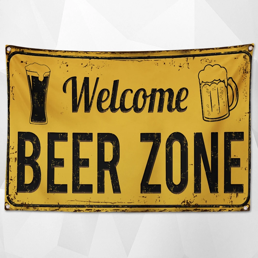 

Welcome BEER ZONE Posters Canvas Painting Wall Chart Mural Cocktail Party Beer Festival Decorative Banner Wall Hanging Flag