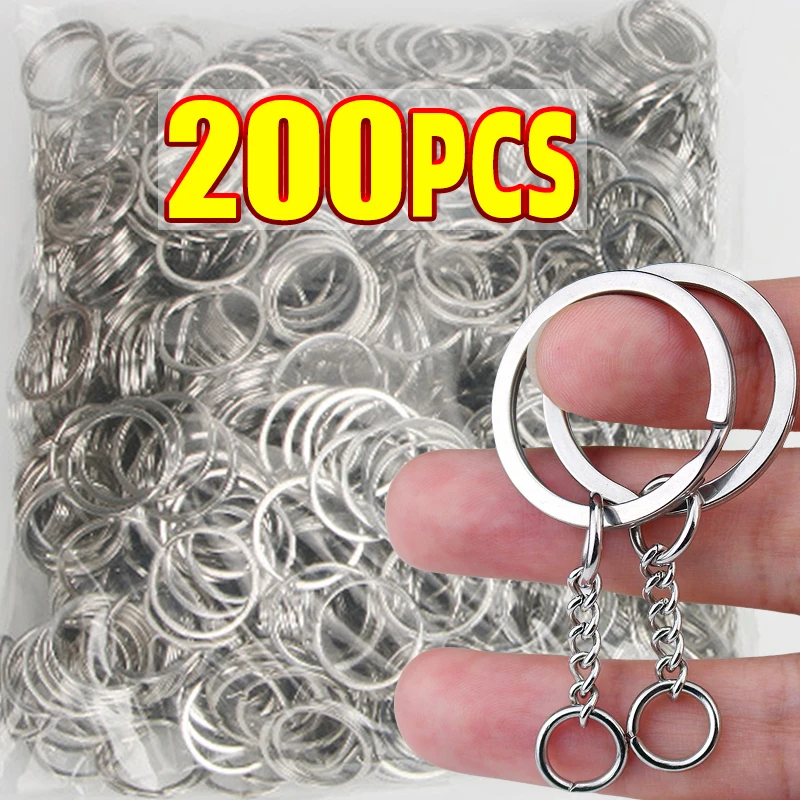 50/200pcs Silver Plated Metal Blank Keyring Keychain Split Ring Keyfob Key Holder Rings DIY Findings Making Keychain Accessories