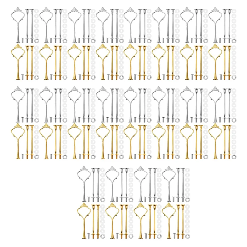 

ABUN-40 Sets 3 Tier Crown Cake Plate Stand Fittings Hardware Holder Kitchen Gadgets For Wedding And Party - Silver&Golden