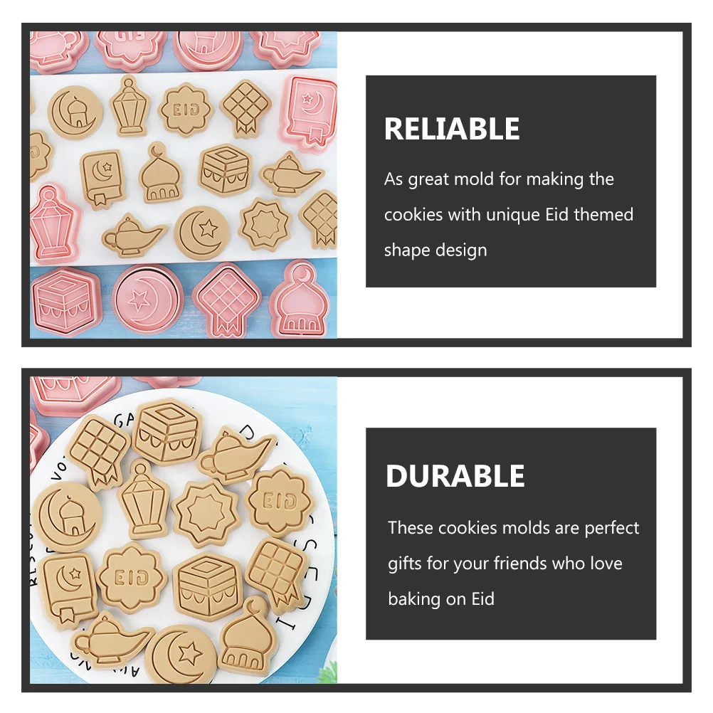 

10pcs Eid Cookie Mold Smooth Reusable Plastic Baking Molds For Cookies Chocolate Fondant Diy Dessert Tools Holiday Baking