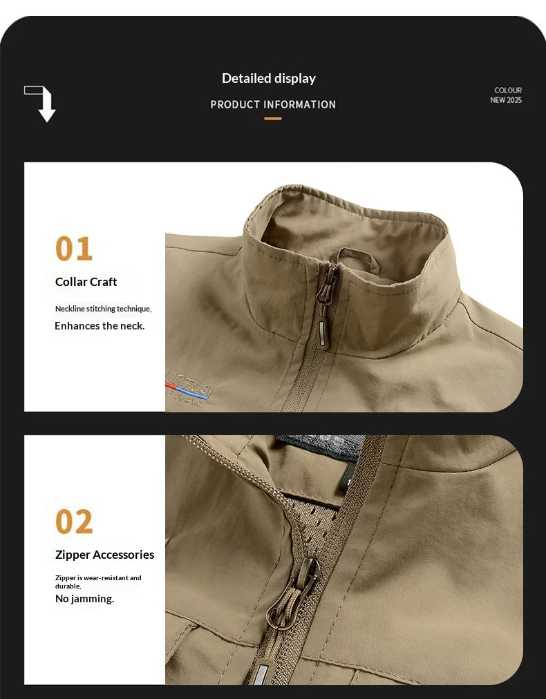 Sommer- und Herbst-Mehrtaschen-Arbeitsweste, dünn, für Angeln, Arbeitskleidung, Biker, Outdoor, schnelltrocknend, beste Frühlingsweste für Herren – Detail 17