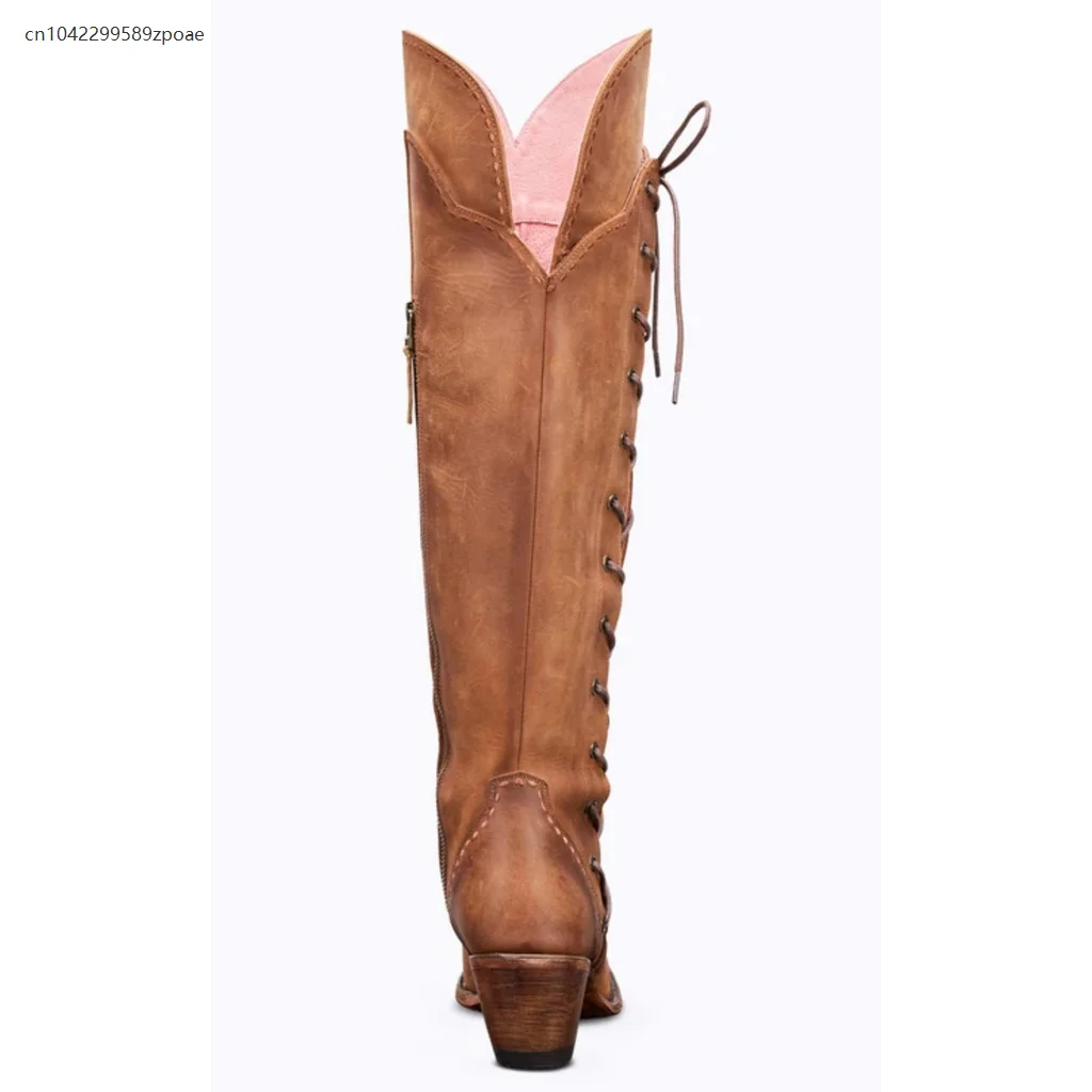 Nieuw Europa en de Verenigde Staten hoog over de knie dameslaarzen met ritssluiting aan de zijkant, dik met puntige damesschoenen