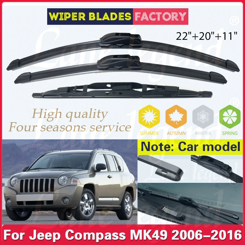 

Wiper Front Rear Wiper Blades Set Kit For Jeep Compass MK49 2006 - 2016 Windshield Windscreen Window Car Rain Brush 22"+20"+11"