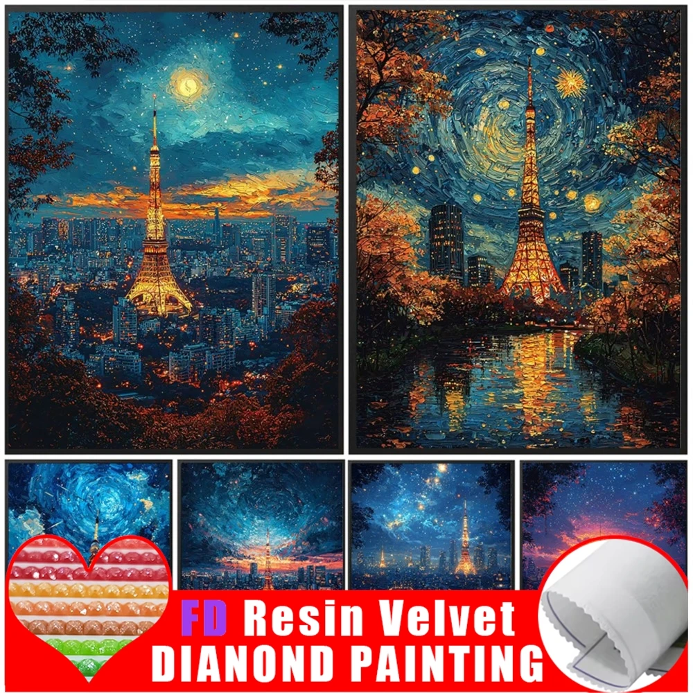 

FD Resin Tokyo Tower 5D Diamond Painting Kit Japan Landmarks Diy Diamond Embroidery Architectural Scenery Home Wall Decor