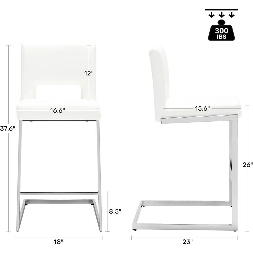 Counter Height Bar Stools Set of 3, Modern Counter Stools PU Leather Barstools with Hollow Back, 26