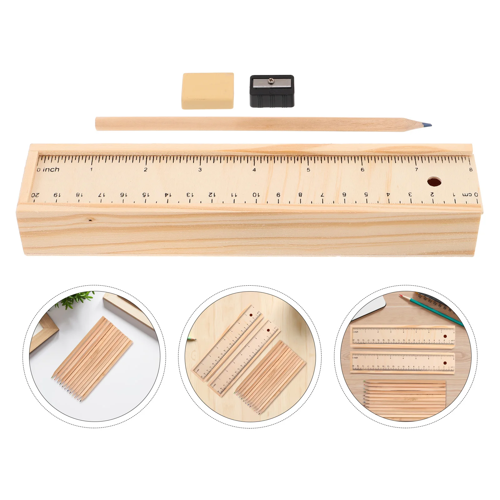 

12 Colors Natural Wood Pencil Box Organizer Set Portable Lightweight Durable Art Supplies for Kids Adults School Projects