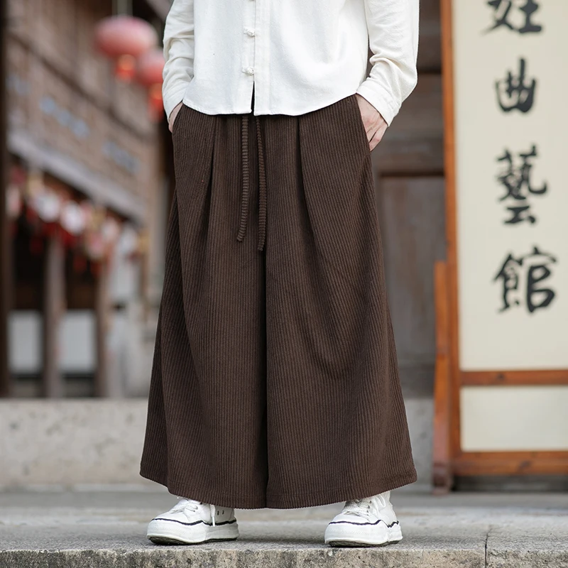 Men's Corduroy Wide Leg Pants plus Size M-XXXXXL Elastic Waist Solid Color Casual Trousers Fall Lounge Wear Bottoms