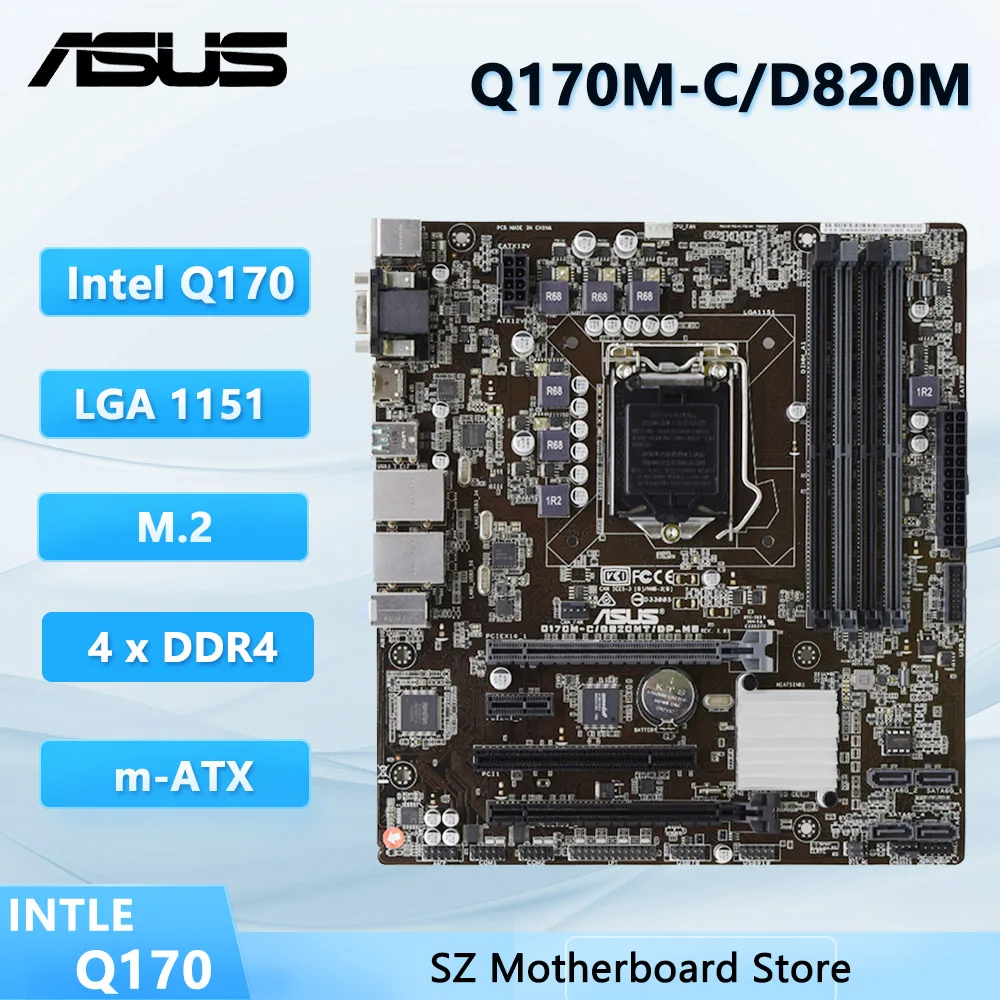 ASUS Q170M-C/D820M Motherboard Intel Q170 LGA 1151 Supports for Core i3 6100 6300 i5-6600 i5 6400 6500  cpu Micro AT