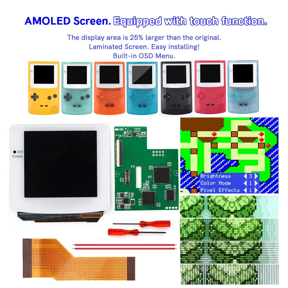 

White OLED Laminated Screen Touch Adjutment Menu With Customizable Shell Housing For GameBoy Color GBC