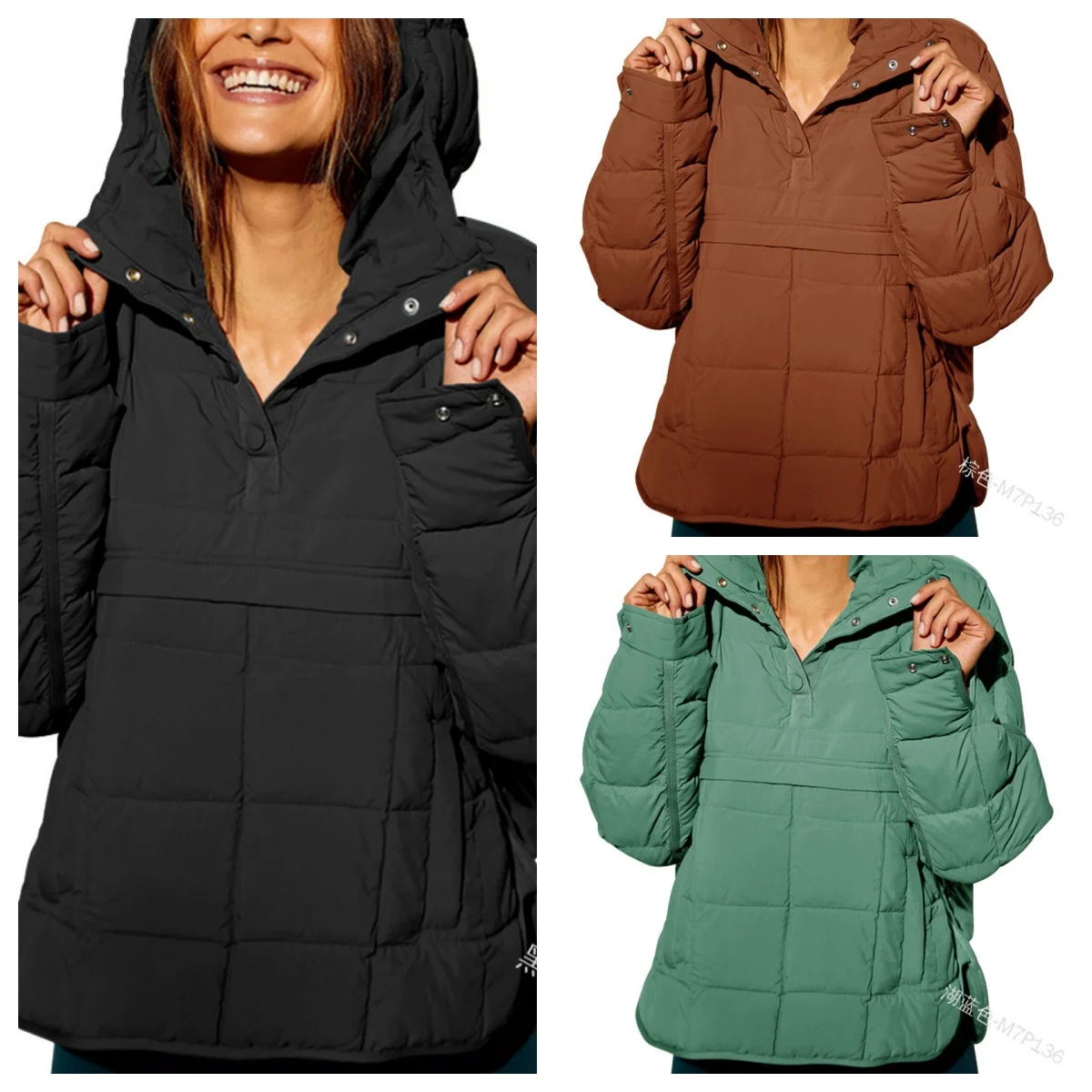 

Women's Autumn Winter Warm Cotton Padded Top - Casual Fashion Solid Color Hooded Pullover Long Sleeve Round Hem Outerwear