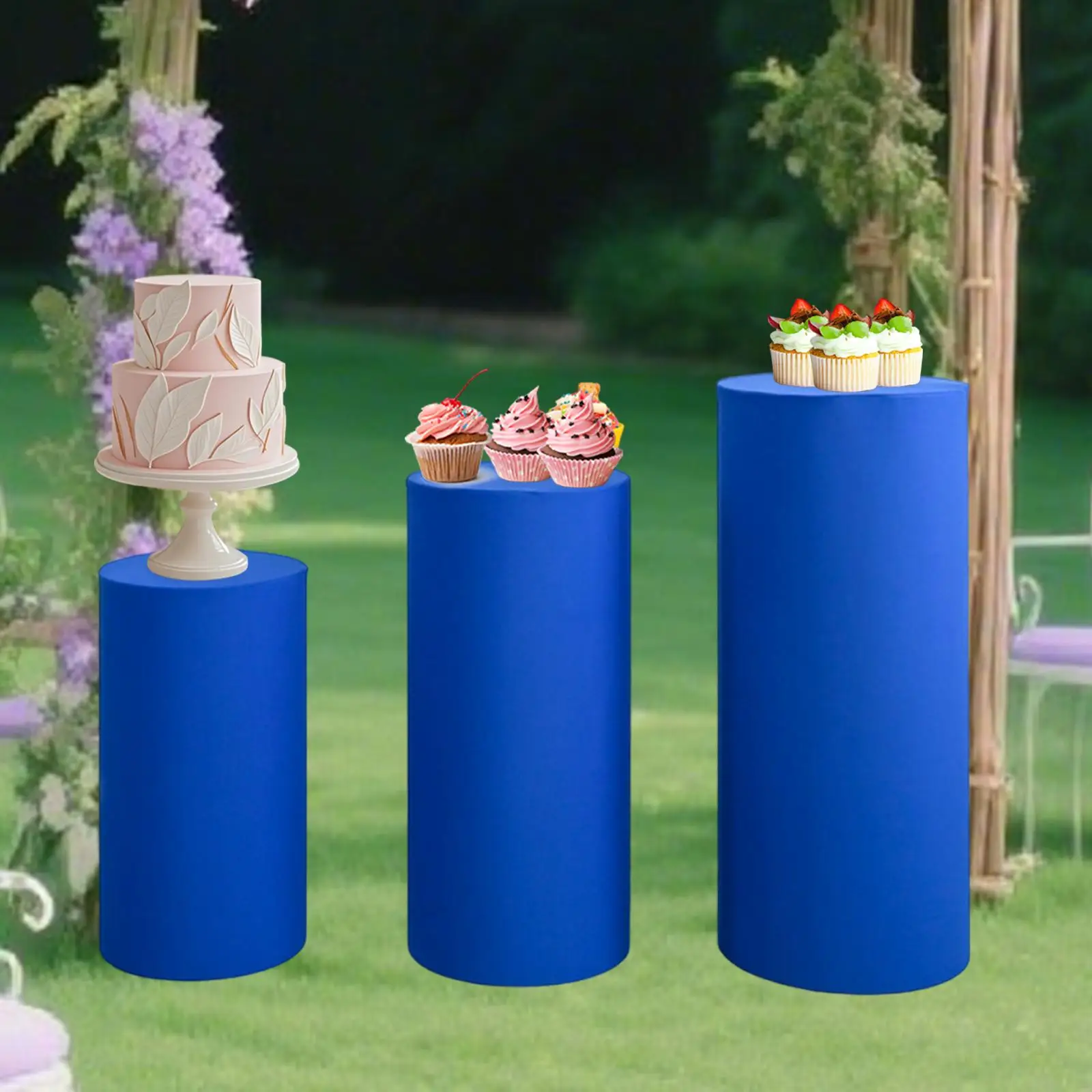 Round Dessert Table Cover Plinth Stand Pillar Cover Event Display Stand Cylinder Pedestal for Graduation Thanksgiving