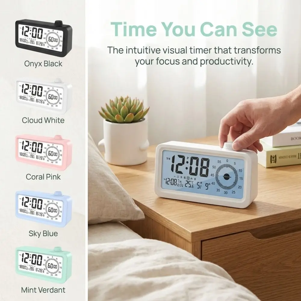 Multifunctional Visual Digital Timer Silent Temperature Alarm Clock Month Week Day Display Adjustable Mute Desktop Clock