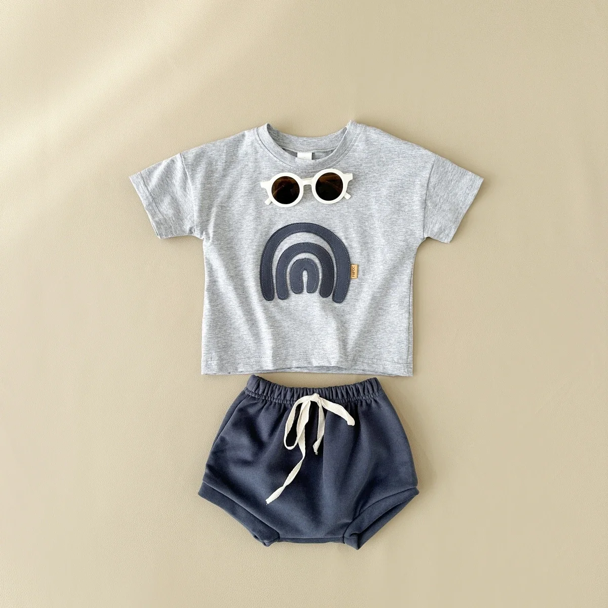 Infant Suit Baby Boy Clothes Girls Set Summer 2Pcs Newborn Baby Clothing Leisure Vacation Rainbow Patchwork T-shirt+Beach Shorts