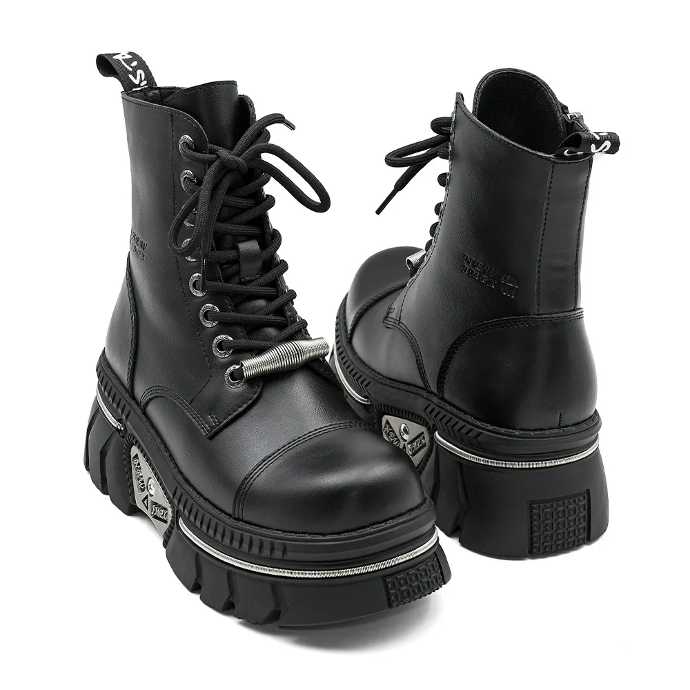 2026 New Ladies Gothic Dark Sponge Cake Thick-soled Mid-tube Women's Boots High Street Punk Metal Heightening Women's Boots