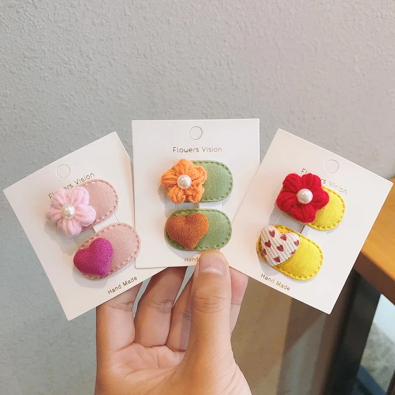 

2Pcs/set Mini Korean Style Kawaii Barrettes for Infant Baby Girl Small Floral Heart BB Hair Pins Clips Bang Side Accessories