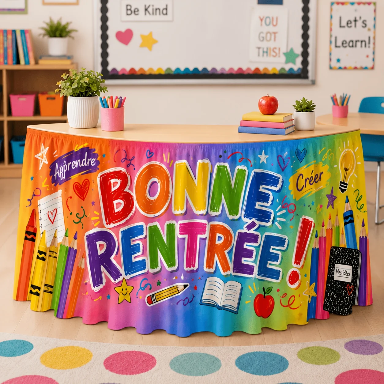 1-Pack, Color Hello School Table Skirt with Letters ABC and Numbers - Ideal for Classroom Parties
