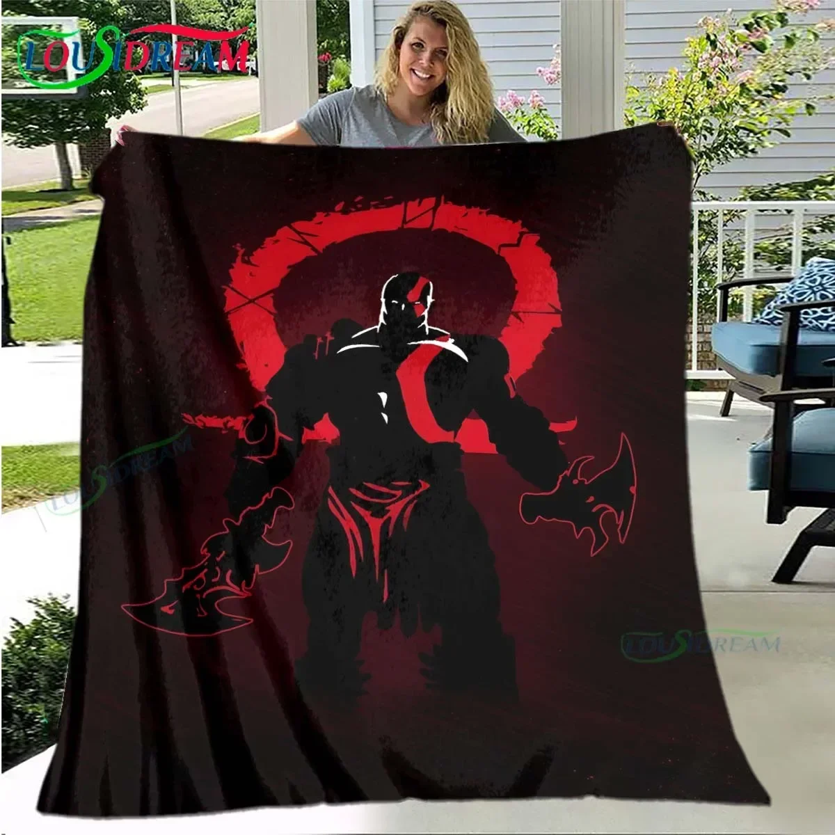 3D Game God of War Pattern Blanket Star Art Flannel Thin Blanket Portable Home Travel Office Lunch Break Blanket Birthday Gift