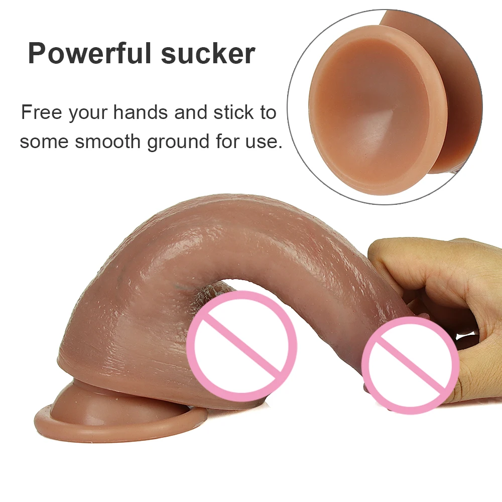 Real Skin Realistic Dildo Powerful Suction Cup Penis Sex Toy Flexible G-spot Dick with Curved Shaft and Ball Toys for Adults 18