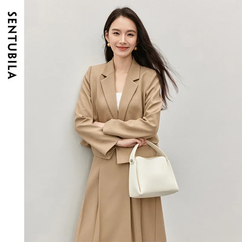 SENTUBILA Women Cropped Blazers Business Workwear Notched Neck Crop Jacket Ladies 2025 Spring Autumn Outerwears Woman 143X56794