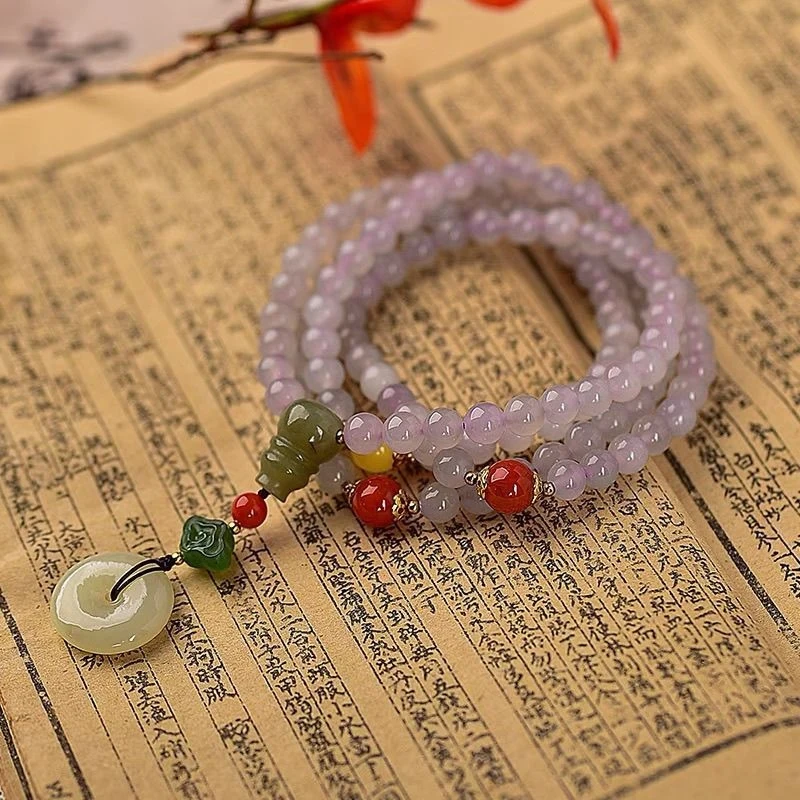 

Нефрит Hetian Ice Smoky Purple - Circle, буддийское ожерелье из бусин, браслет Multi-Treasure [Ziyan], Southern Red A