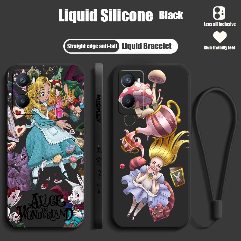 Alice Wonderland Maze Cute For OPPO A98 A96 A94 A93 A77S A76 A74 A73 A72 A57E S A56S Liquid Left Rope Phone Case