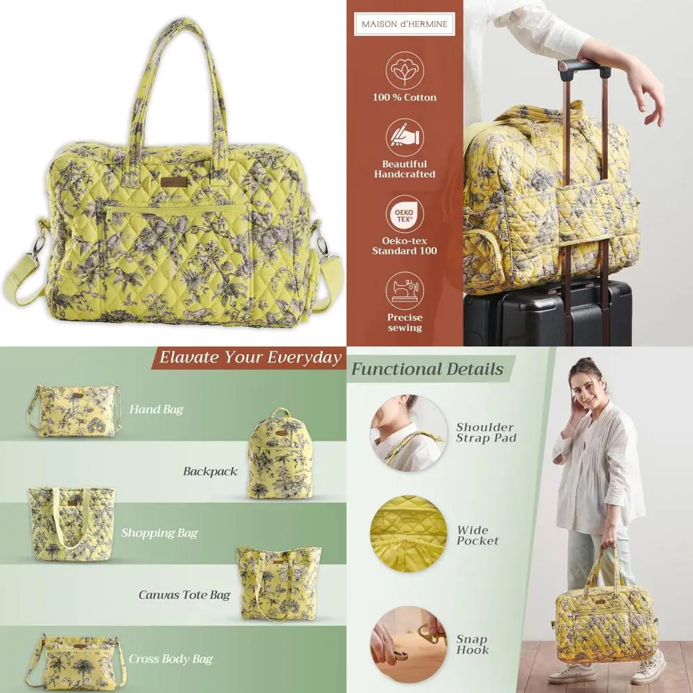 

Cotton Quilted Weekender Duffel Bag - Unisex Luggage for Overnight Travel, Gym, and Sports Gifts