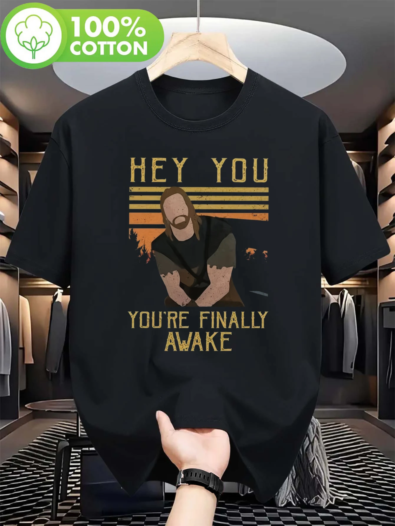 Men's Skyrim Game T-shirt - Fun "You Finally Wake Up" T-shirt - Black Shirt Casual Game Gift  vintage t shirt