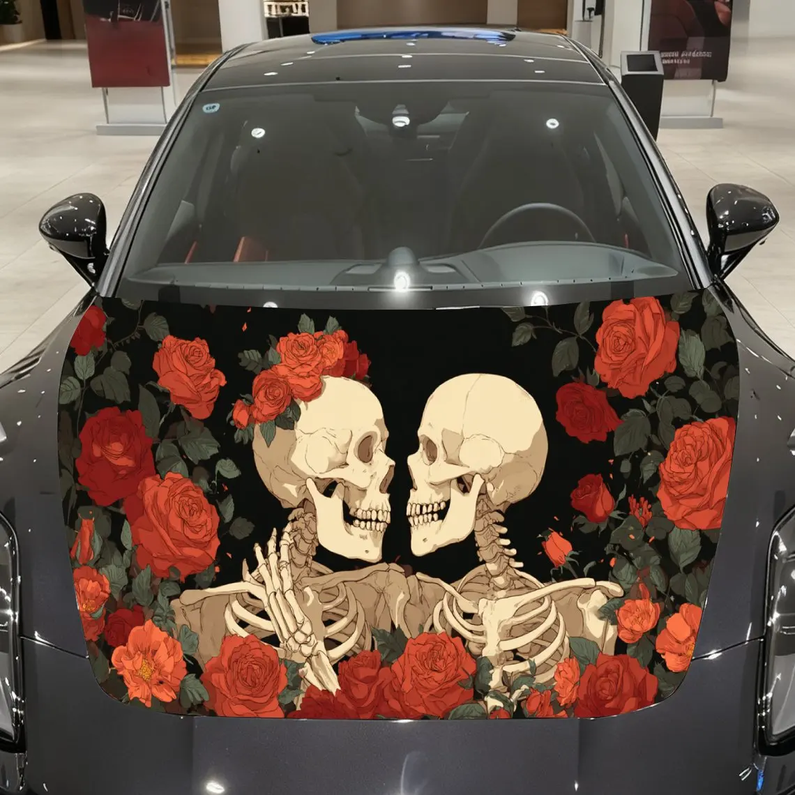 Magical Day of the Dead Skull Couple Car Cover Sticker, Auto Hood Decal, Car Exterior Scratch Resistant Decal, Trendy Gift for C