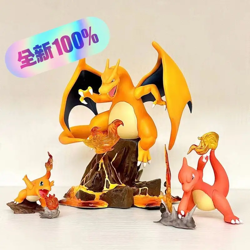 

New 3-Piece Set Pokemon Charmander Charmeleon Charizard Evolution Group Ornaments Pokemon Anime Figures Collectors' Gifts