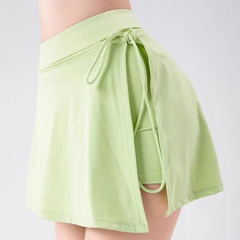 

New High Waisted Casual Tennis Skirts Side Slit False Two-piece Ruffle Short Skirt Outdoor Fitness Workout Badminton Sportswear