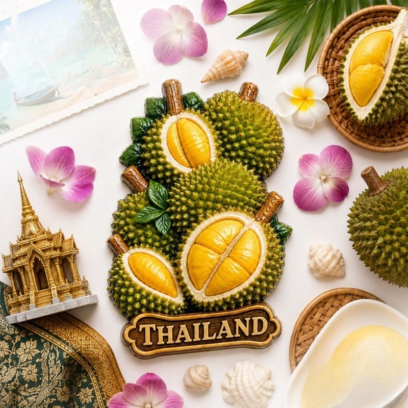 Thailand Durian Fruit Fridge Magnet - Exotic 3D Tropical Souvenir Unique Southeast Asian Gift for Travel & Kitchen Decor