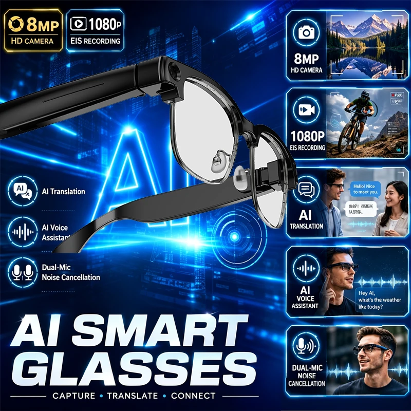 Audio Music Recognition - Kacamata Pintar AI dengan Kamera 800W,