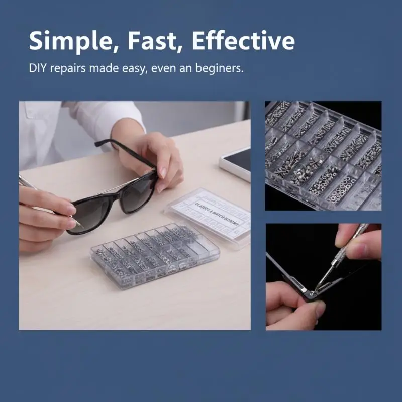 Small Eyeglass Repair Screws Kit 1000 Pcs PM Round Screws Washers Multi-use Hardware for DIY Watch Glasses Repair
