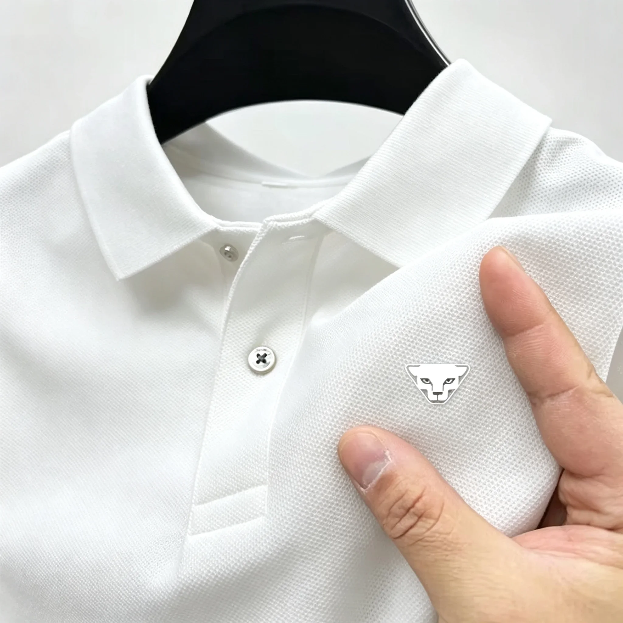 Herren Sommer High-End Bedrucktes Golf-Poloshirt mit Kragen, Einfarbig, Atmungsaktiv, Büro-Casual, Hochwertige Herrenbekleidung – Detail 11