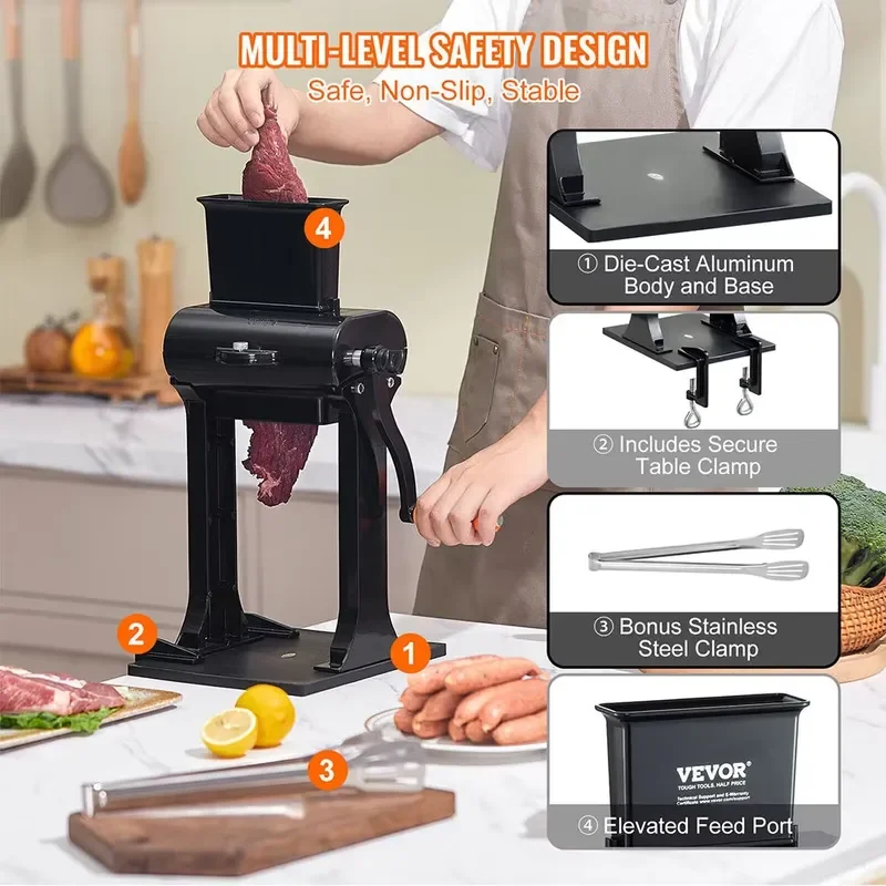Vertical manual meat tenderizer, stainless steel heavy duty manual operation kitchen tool meat tenderizer