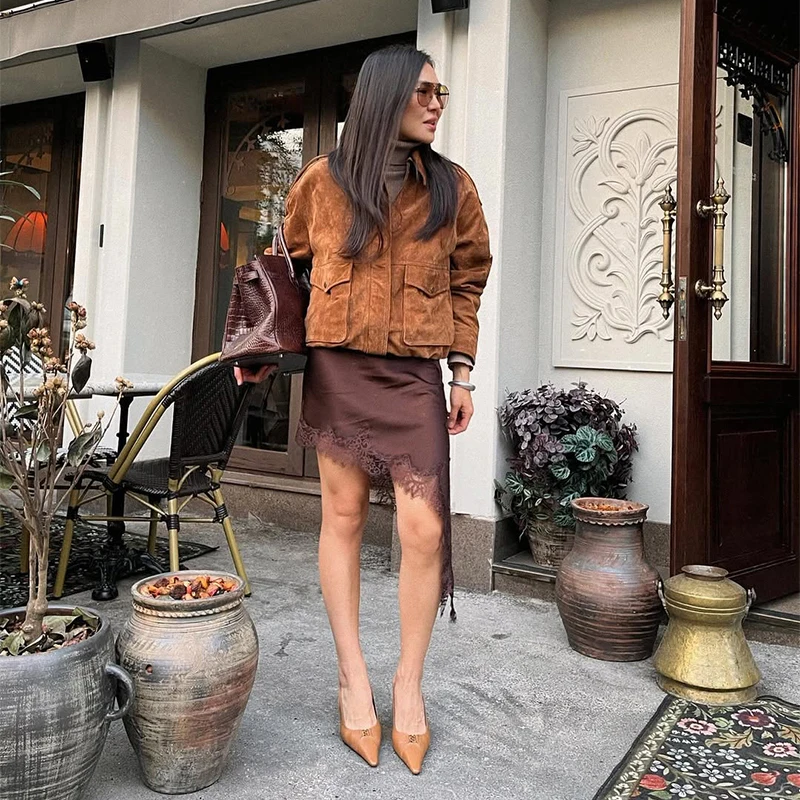 Sólido rendas retalhos midi saia feminina elegante cintura cinched meados de comprimento irregular inferior senhora 2026 festa diária saias de rua novo