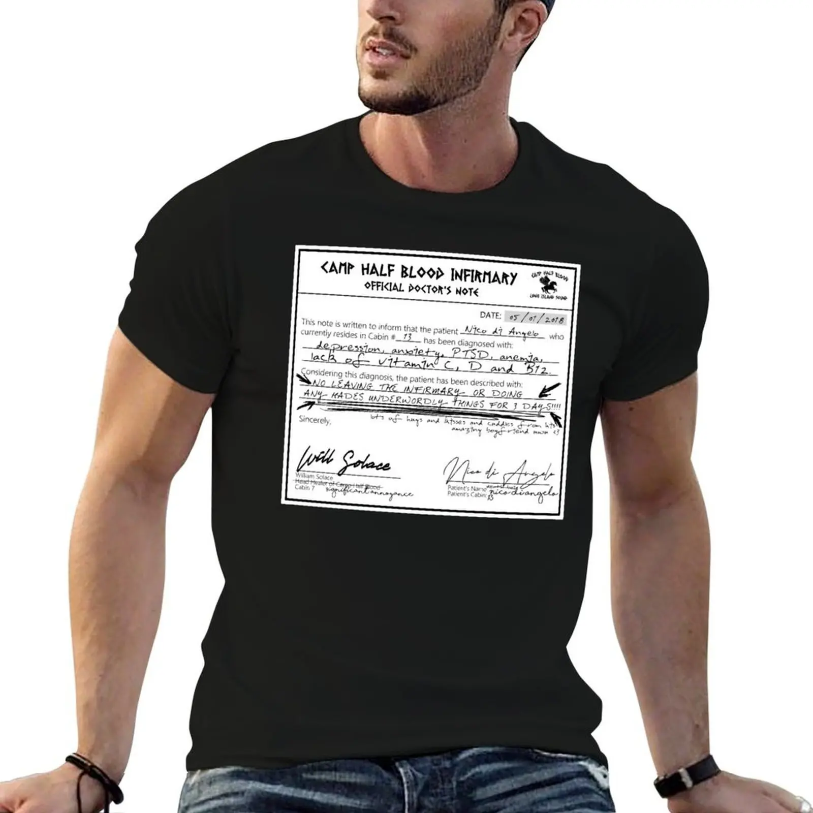 Percy Jackson - Solangelo Doctor's Note T-Shirt boys animal print graphic tee shirt mens fashion