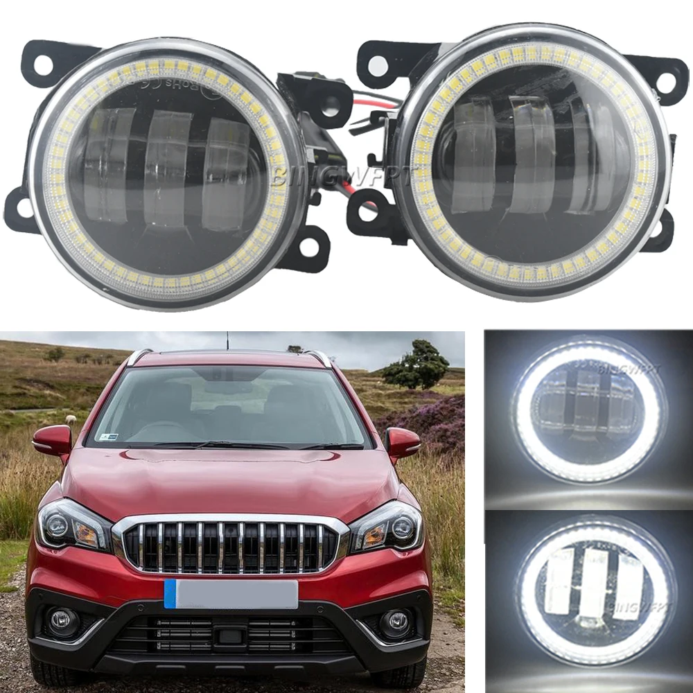 2 X Car Left + Right LED Fog Light Angel Eye For Suzuki SX4 S-Cross 2nd Generation Facelift 2016 2017 2018 2019 2020 2021