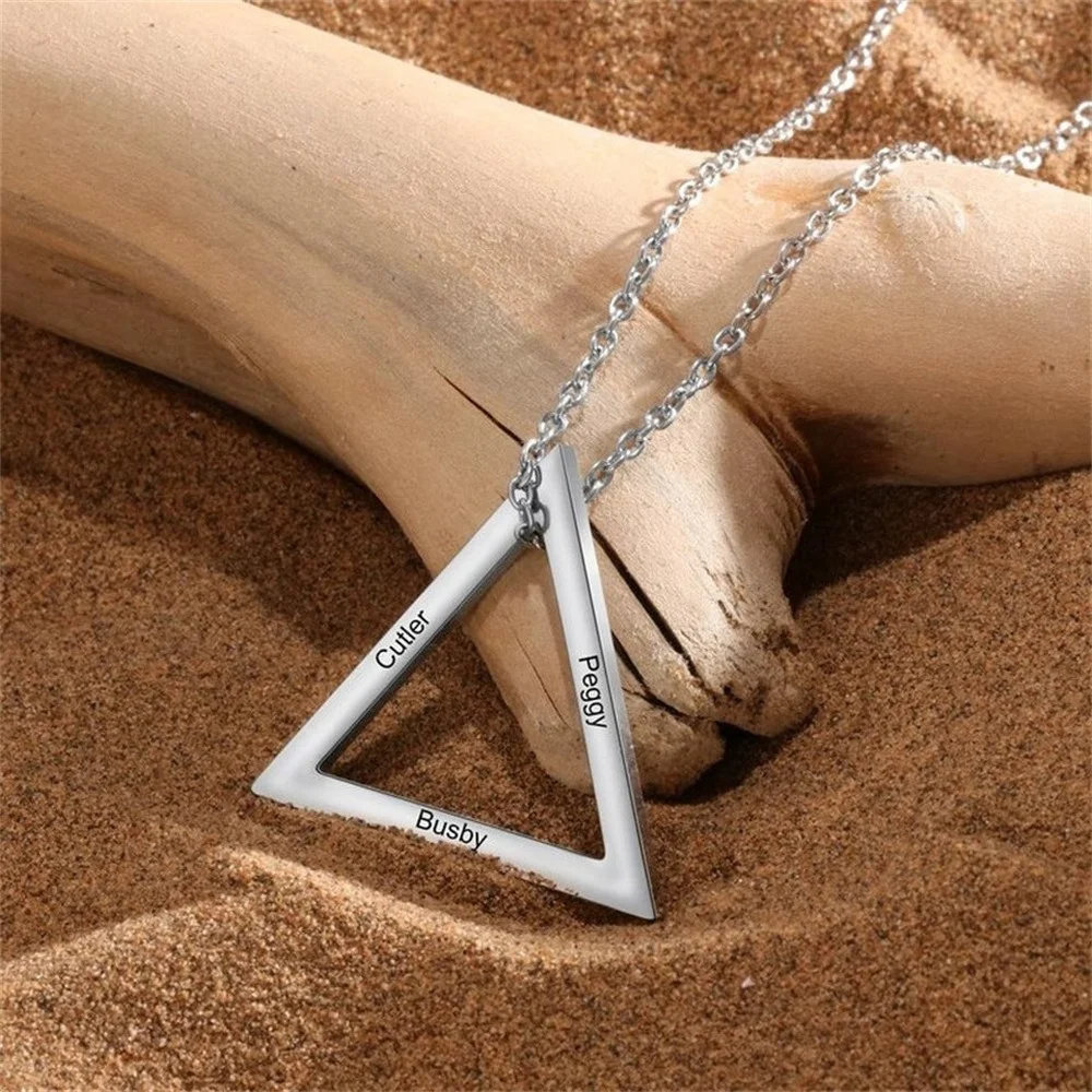 

Custom Engraved 1-3 Names Men Necklaces Personalised Fashion Triangle Pendant Stainless Steel Women Necklaces Gold Jewelry Gifts