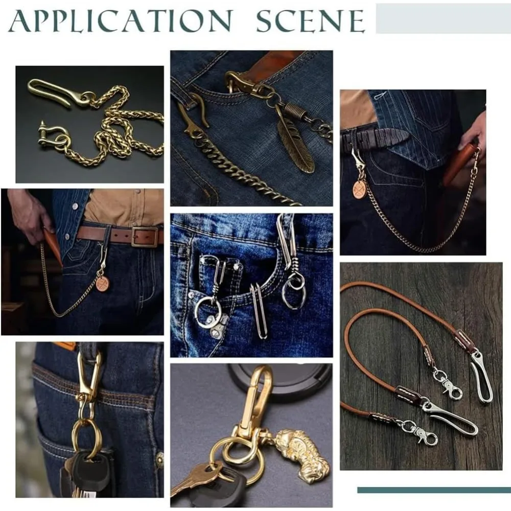 2 Sets Fish Hook Key Chains Antique Bronze Key Rings Wallet Clip Belt Buckle Solid U-Shaped Key Chain Belt Key Ring Pocket Clip