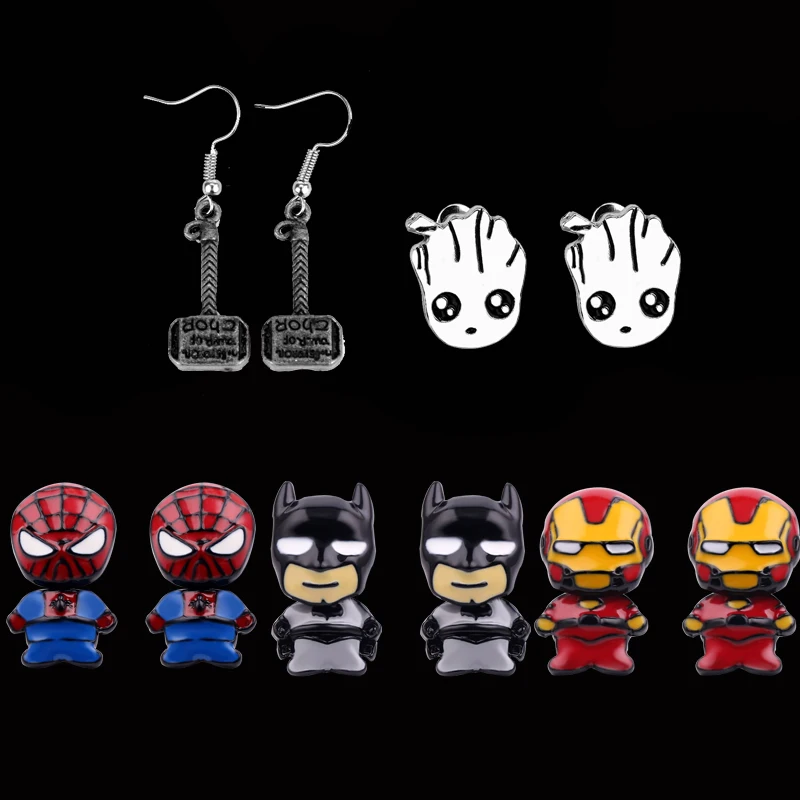 Marvel Movie Avengers Earrings Super Heroes Spider-Man Deadpool Iron Man Thor Alloy Stud Earrings