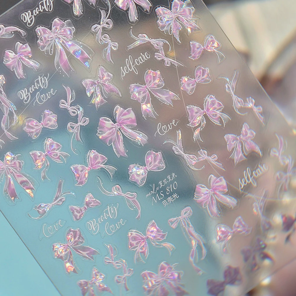 Shiny Bowknot Pink & White 5D Nail Art Sticker Set