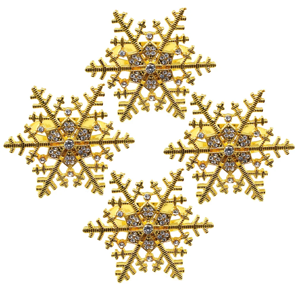 

4Pcs Christmas Napkin Buckles Alloy Snowflake Napkin Rings Table Decorations Party Supplies Household Use Table Decors