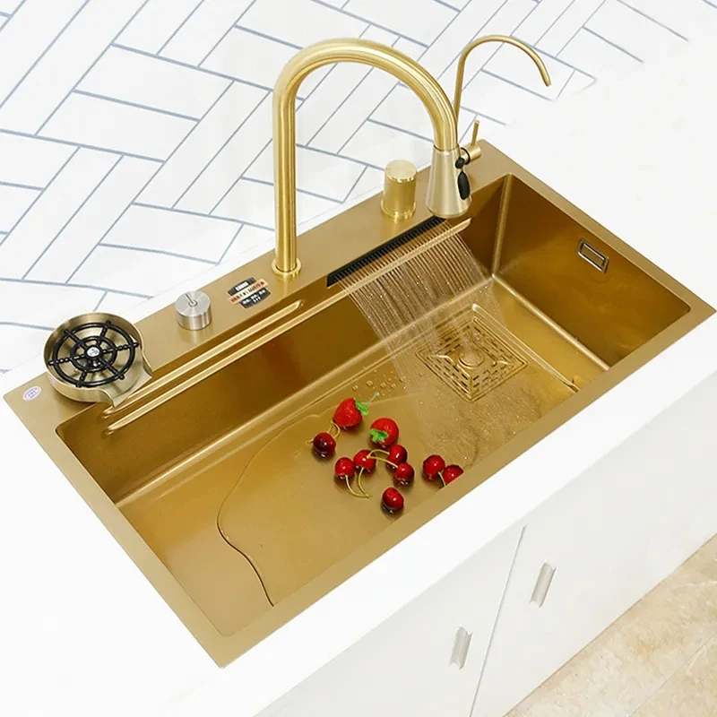 Stainless Steel Sink Waterfall Faucet Kitchen Multifunction Large Single Blow Dishwasher Modern Wash Basin Faucet