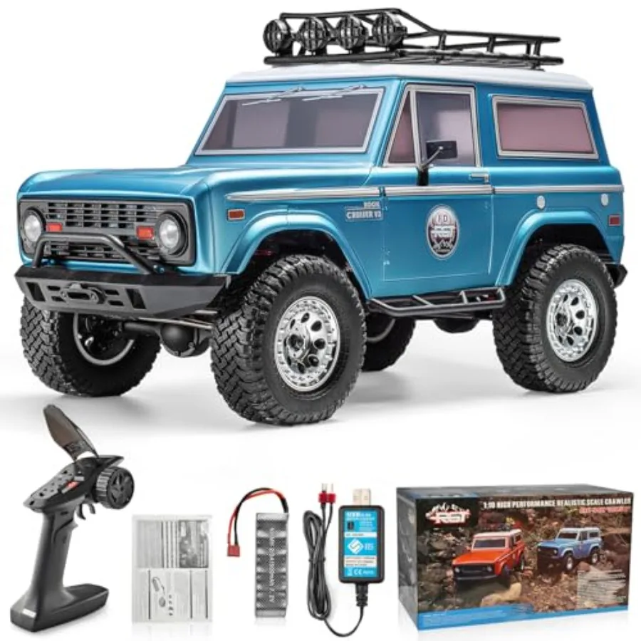 

RC Crawler 1:10 4WD Off Road Truck Rock Cruiser for outdoor rock crawling, ABS plastic body, blue, high-torque motors and metal
