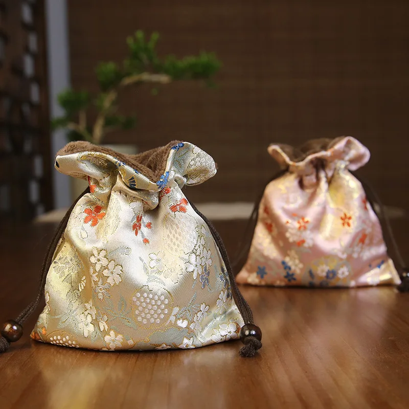 3Pcs Chinese Style Silk Drawstring Pouches Jewelry Gift Bags Storage Packaging For Wedding Party Candy Beads Bracelet Necklace