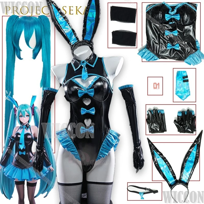 

Project Sekai Cyberpunk Mikukulack Bunny Косплей Костюм Комбинезон из искусственной кожи Сексуальные перчатки с ушками Киборг Хэллоуин Рождество Косплей