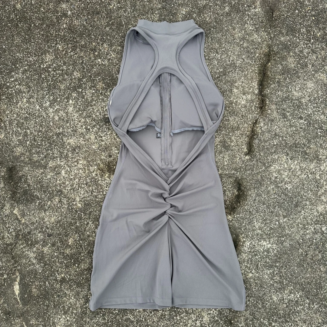 Einfarbiger Yoga-Overall mit Scrunch-Rücken und Taillenbund, Shorts-Set für Damen, Reißverschluss, Sportbekleidung, Fitness, einteiliger Sportanzug, Workout – Detail 10